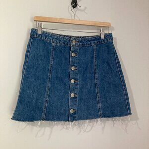 Aero Real Denim Womens Blue Jean Denim Mini Skirt Button Front Size 8/M Y2K